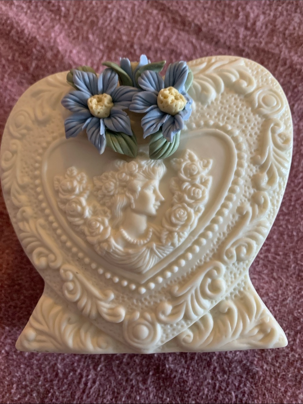 Jade Heart Vase with Blue Floral Accent